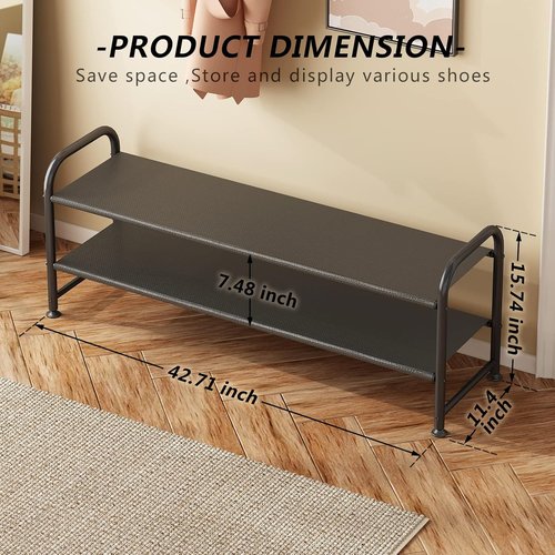 INGIORDAR Shoe Rack - 2-Tier Metal Organizer for Closet & Entryway - Wide Black Storage Solution