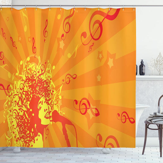 Jazz Culture Abstract Shower Curtain - Curly Haired Woman Design, 69x70", Fabric Bathroom Decor with Hooks