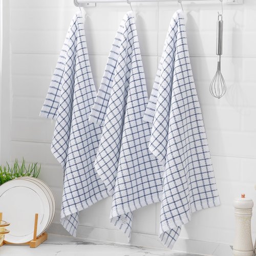 Homaxy 100% Cotton Kitchen Towels 6 Pack-15 X 25 Inches, Check Design Waffle Weave Hand Tea Towels, Super Soft and Absorbent Dish Towel for Drying Dishes, Navy Blue