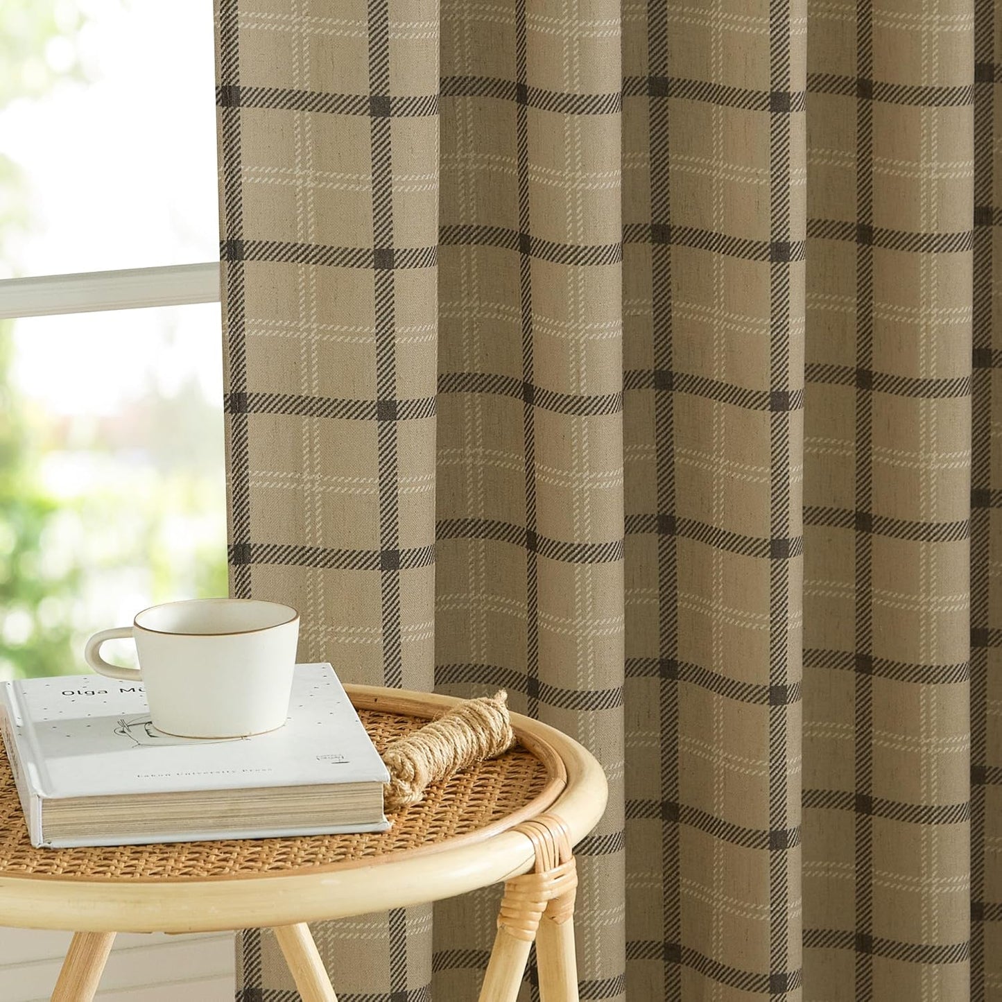NICETOWN Linen Plaid Patterned Curtains - 84-Inch Light Filtering Privacy Shade | Semi-Sheer, 1 Pair, 52W x 84L