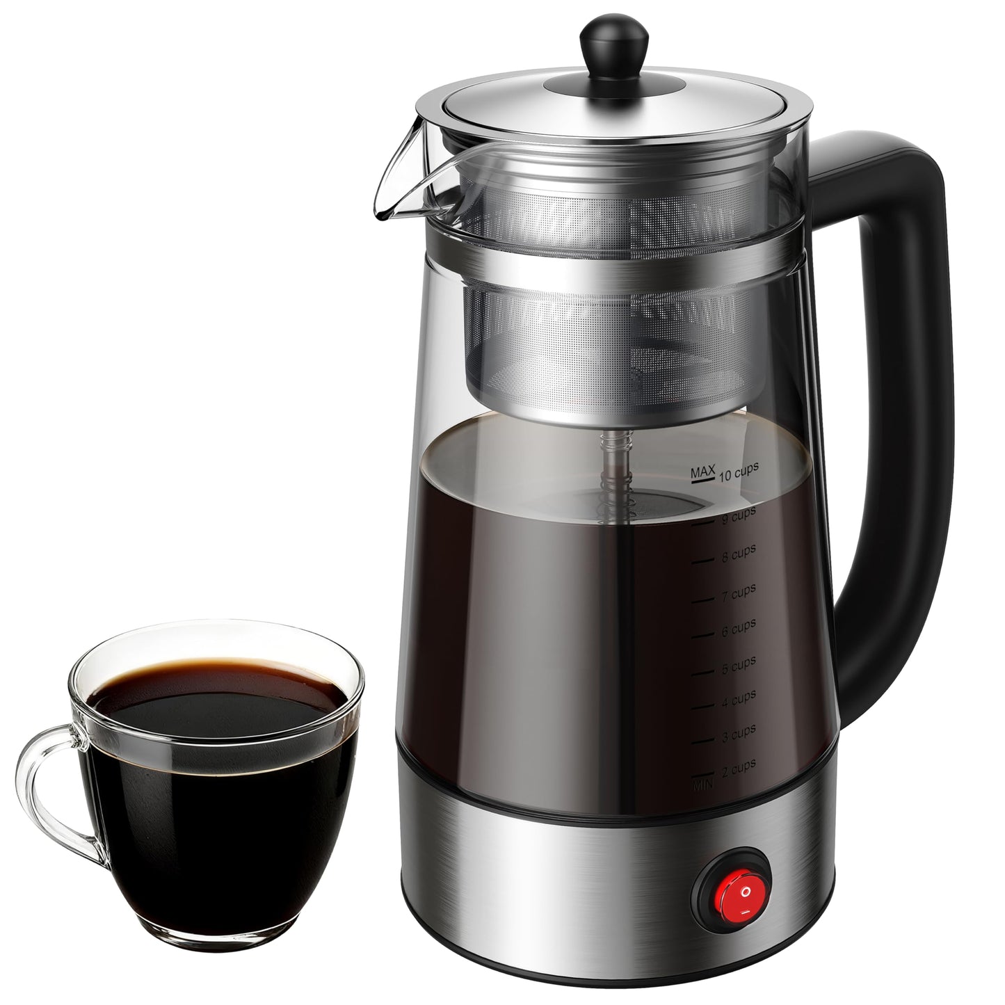 KIDISLE Percolator Coffee Pot Electric Coffee Maker, 10-Cup Coffee Percolator with Auto Keep Warm, Stainless Steel Basket, Borosilicate Glass, Cool-Touch Handle