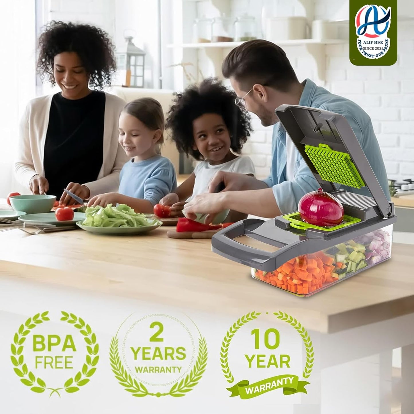 Vegetable Chopper - Skiennix 16-in-1 Food Slicer with 8 Stainless Steel Blades & Storage Container