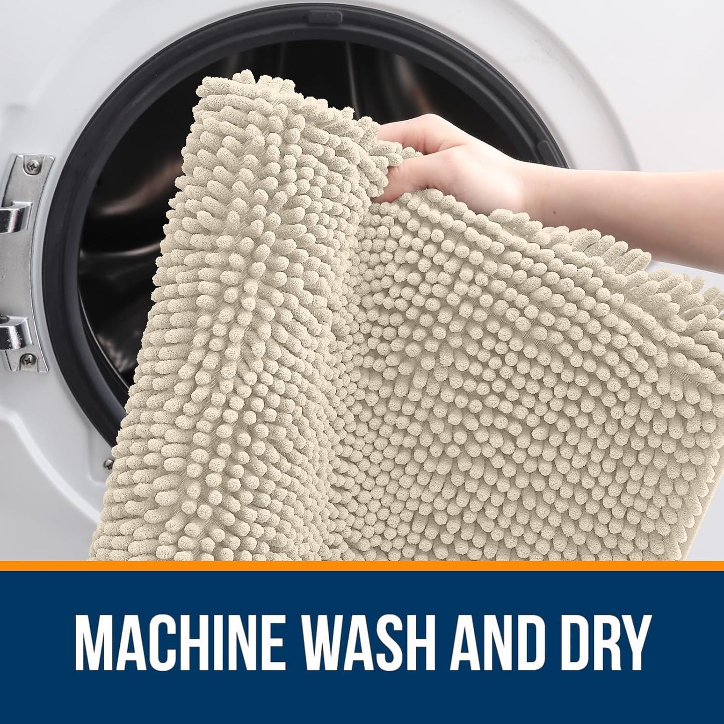 OLANLY Bathroom Runner Rugs - Extra Soft Chenille Bath Mats | Quick Dry, Machine Washable, 44x24, Sand