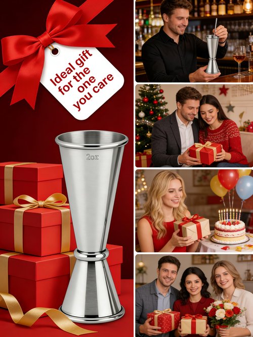 Goldelith Cocktail Jigger Set 1oz/2oz, Double Sided Stainless Steel Measuring Cups, Shot Measure Tool for Bartending, Home Bar & Mixed Drinks, Silver 2 Pack