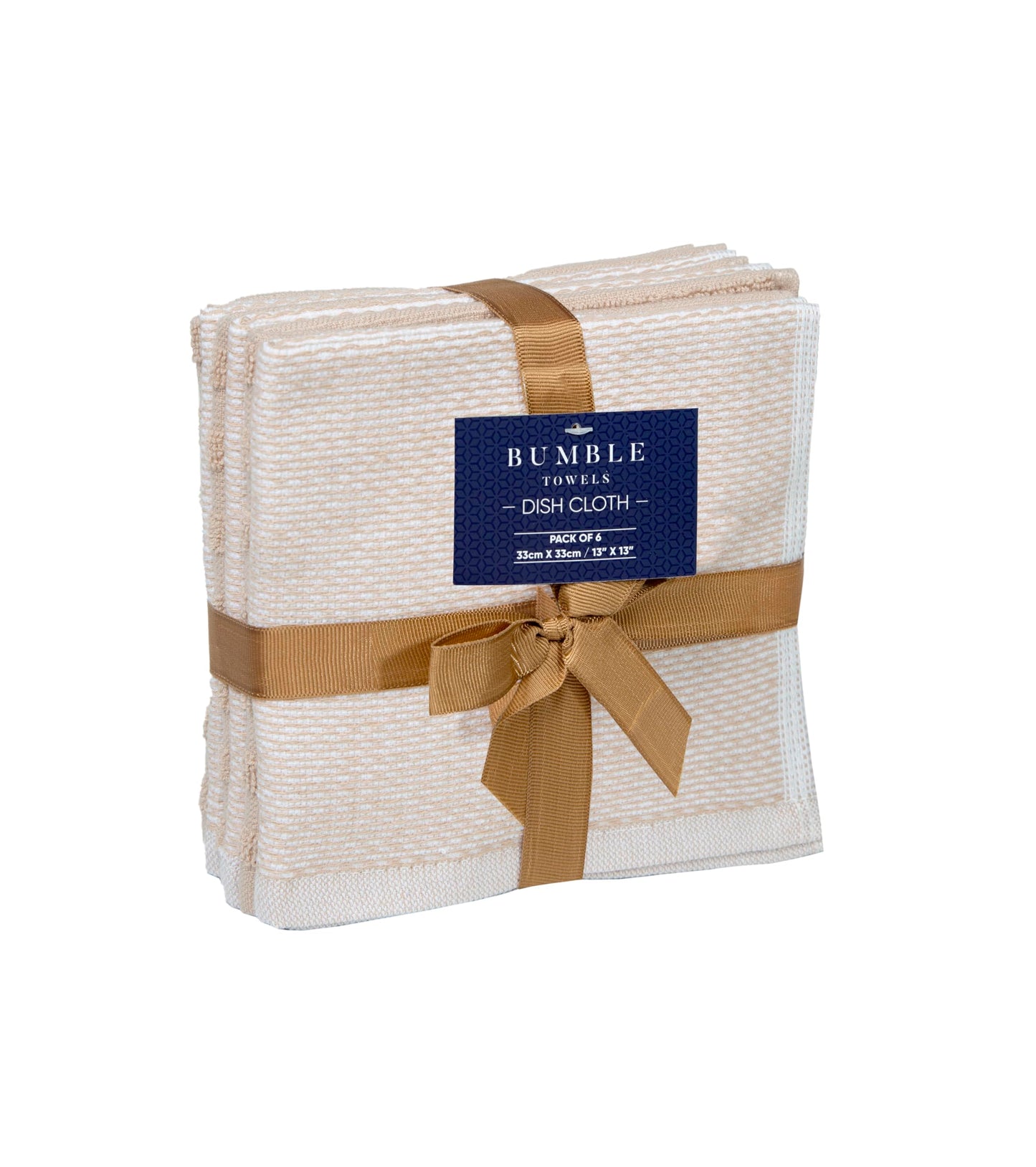 Bumble Premium Dish Cloths 13"x13" (6 Pack) | 100% Natural Ring Spun Cotton | 400 GSM | Highly Absorbent & Soft |Yarn Dyed & Solid Dyed Terry Dish Cloth Set - Tan