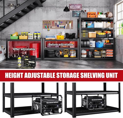 **Regine Switzerland Heavy Duty Garage Shelving | Adjustable 5-Tier Metal Storage Unit - 3500 lbs Capacity (72"x59"x20")**