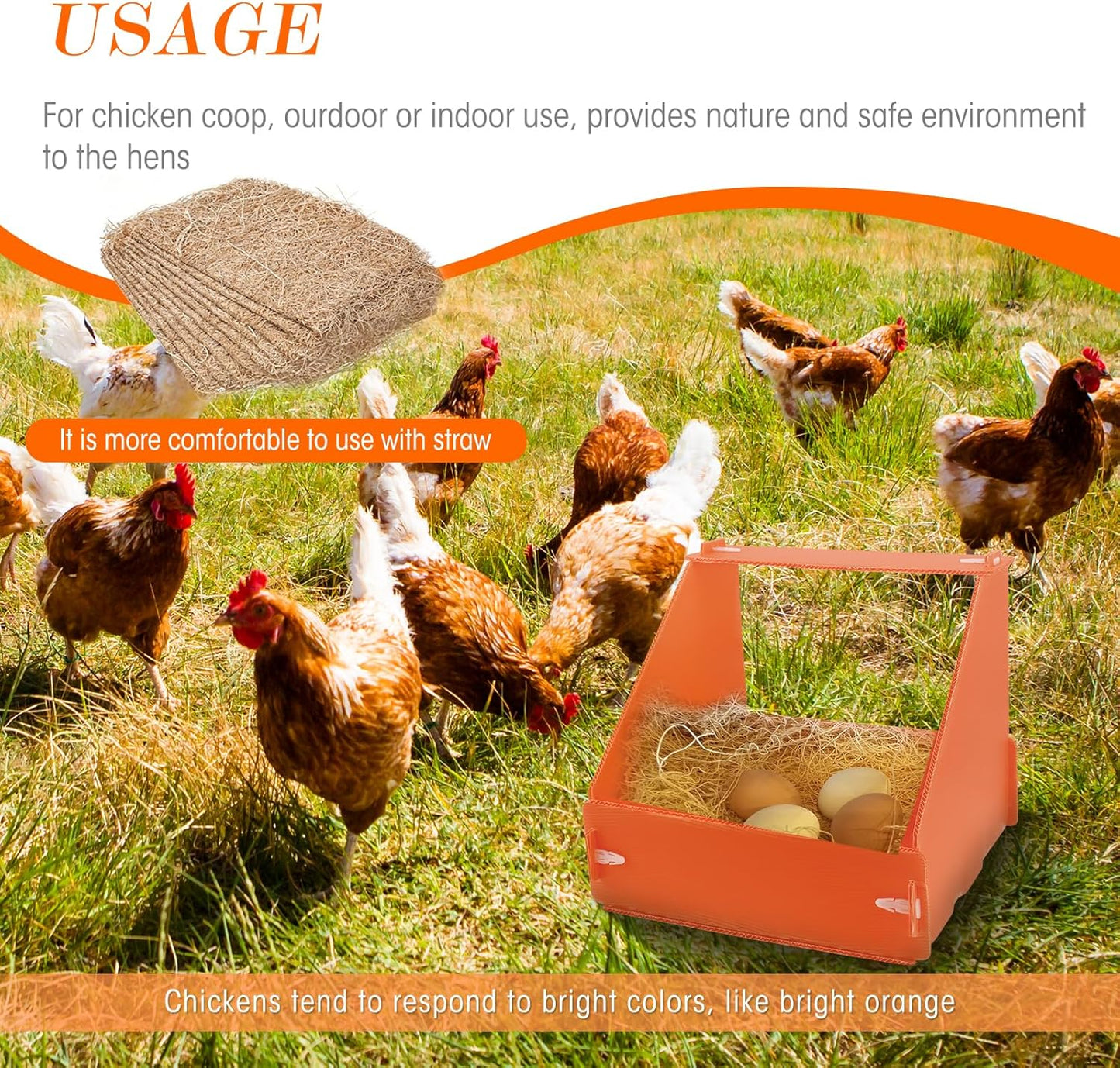 Touri Chicken Nesting Boxes - Durable 3 Pack for Hens, Ducks & Poultry | Orange Color