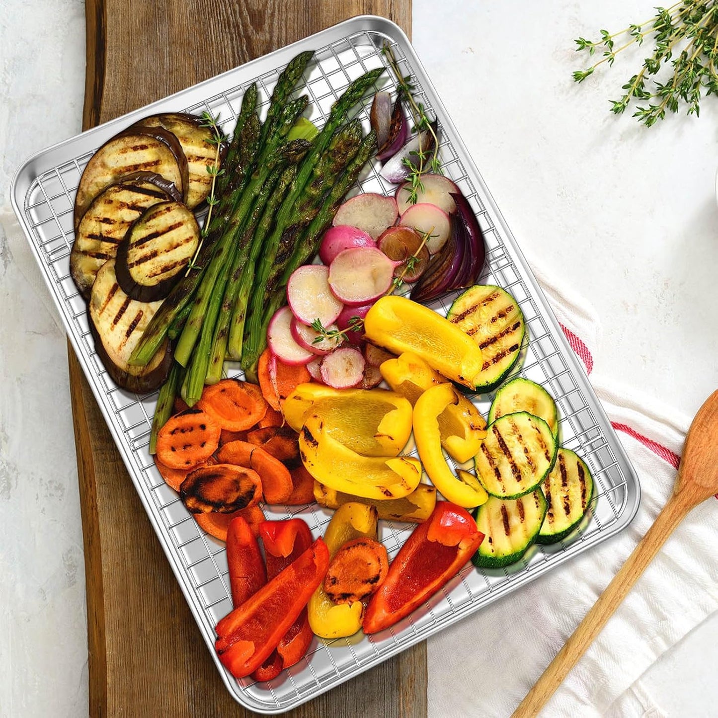 Leonyo Large Stainless Steel Baking Pan Set - 17.5" x 13" Nonstick Cookie Sheets with Cooling Rack | 4 Pack