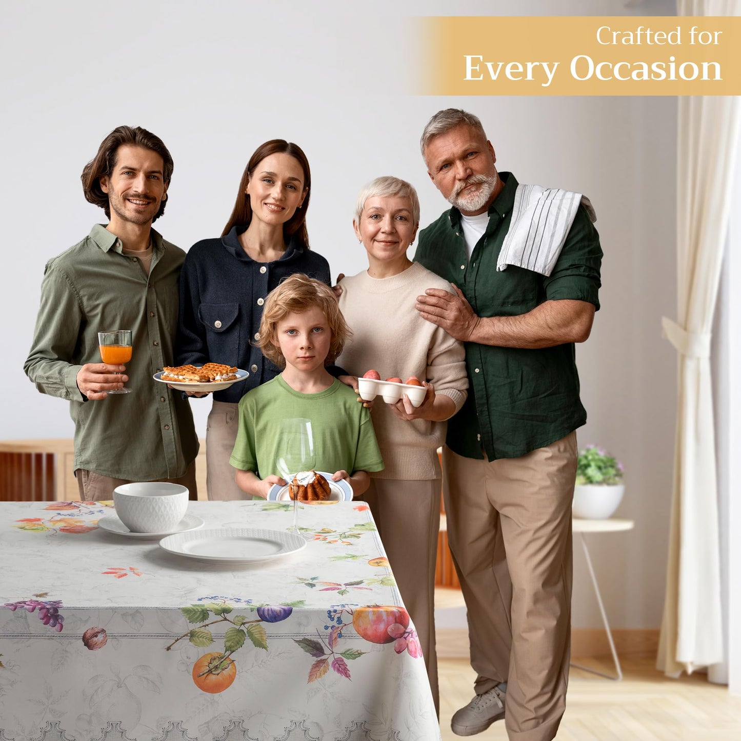 Maison d' Hermine Table Cloth Rectangle Table 100% Cotton 54 x 72 Inches Fall Tablecloth Reusable Everyday Use for Thanksgiving Christmas Decorations Dining Farmhouse Party (Fruit D'Hiver)