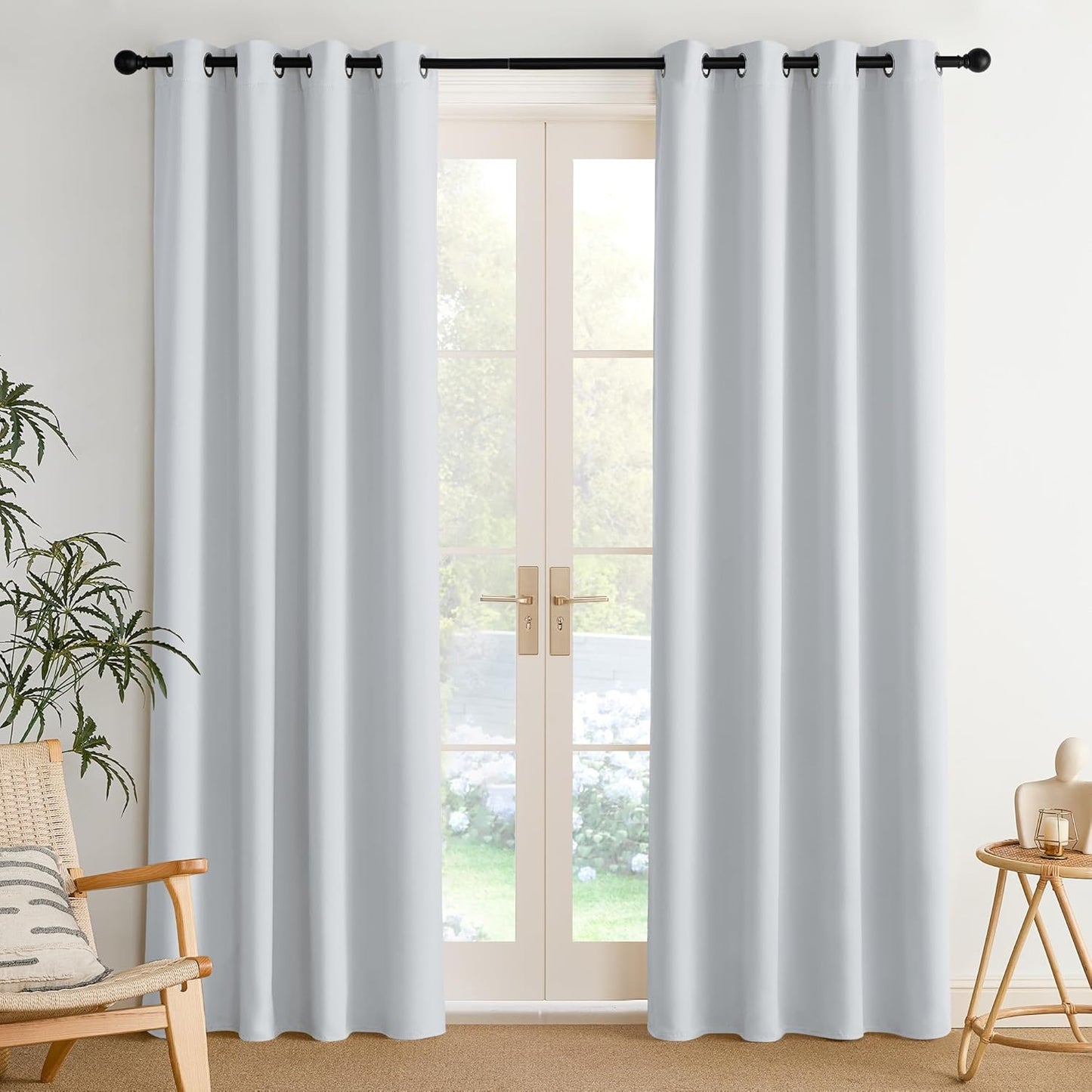 NICETOWN Room Darkening Curtains - Greyish White Drapery Panels, 52"W x 84"L for Ultimate Privacy