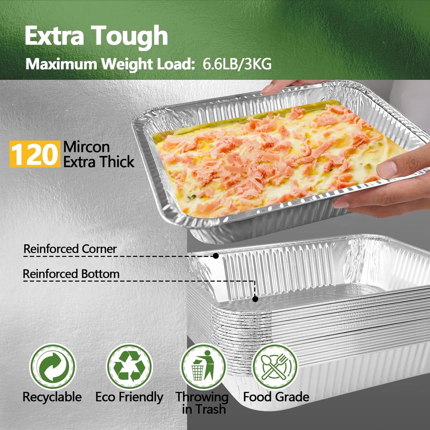 Demiwise Thickened 30 Pack Heavy Duty Aluminum Pans, 9x13 Aluminum Foil Pans Disposable, Half Size Steam Table Foil Baking Tray for Cooking, Baking, Roasting & Chafing, Carton Packaging