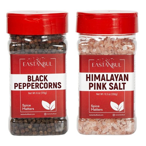 Eastanbul Himalayan Pink Salt & Whole Peppercorns Refill - 6oz & 12.3oz Gift Box Set