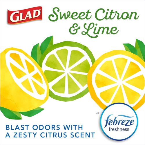 Glad Small Kitchen Drawstring Trash Bags - Febreze Sweet Citron & Lime Scent | 4 Gallon, 34 Count