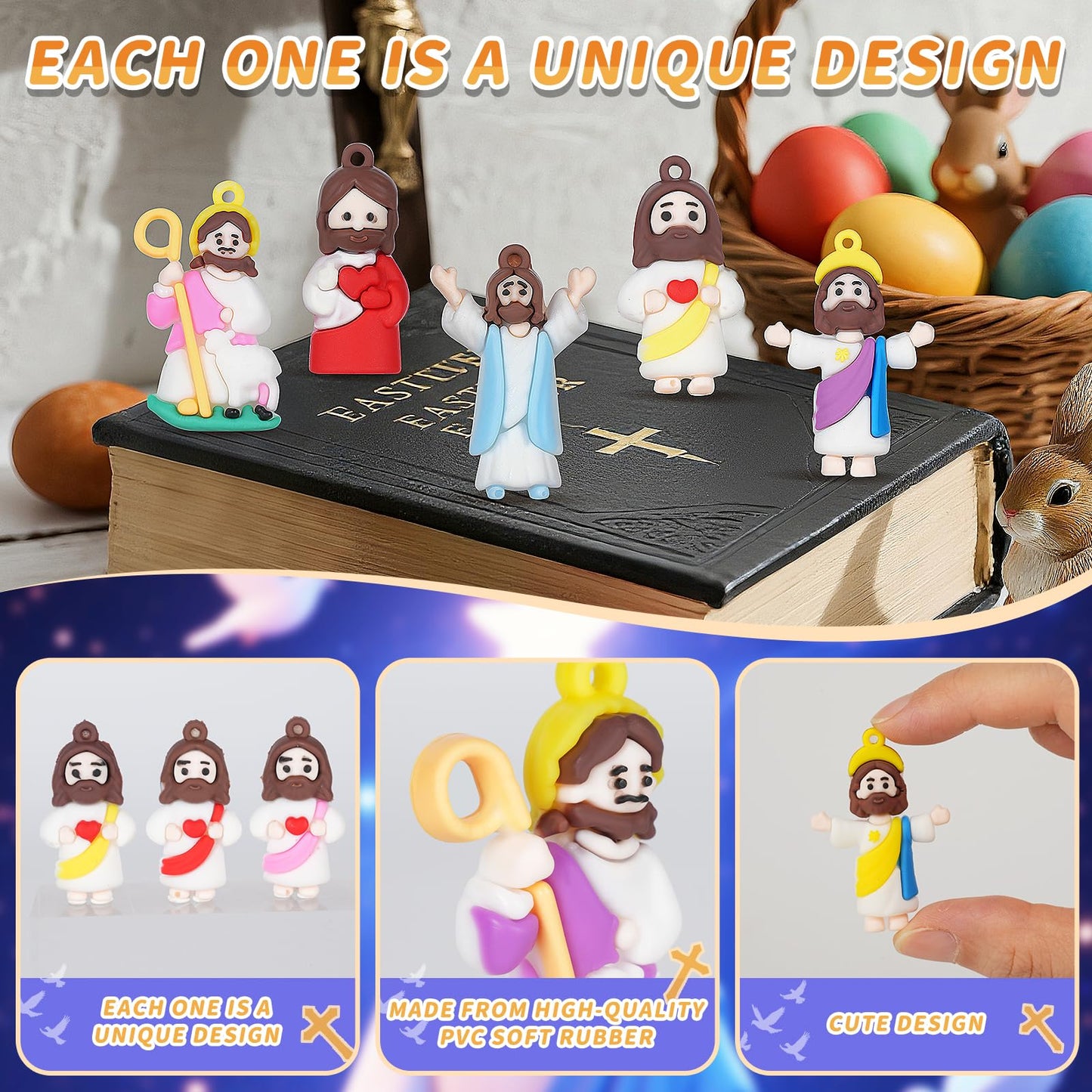 60PCS Mini Little Jesus Figures,Easter Basket Stuffers Jesus Figurines in Bulk Jesus Loves You Tiny Jesus Figures,Pocket Miniature Figurines to Hide and Seek Easter Basket Essentials