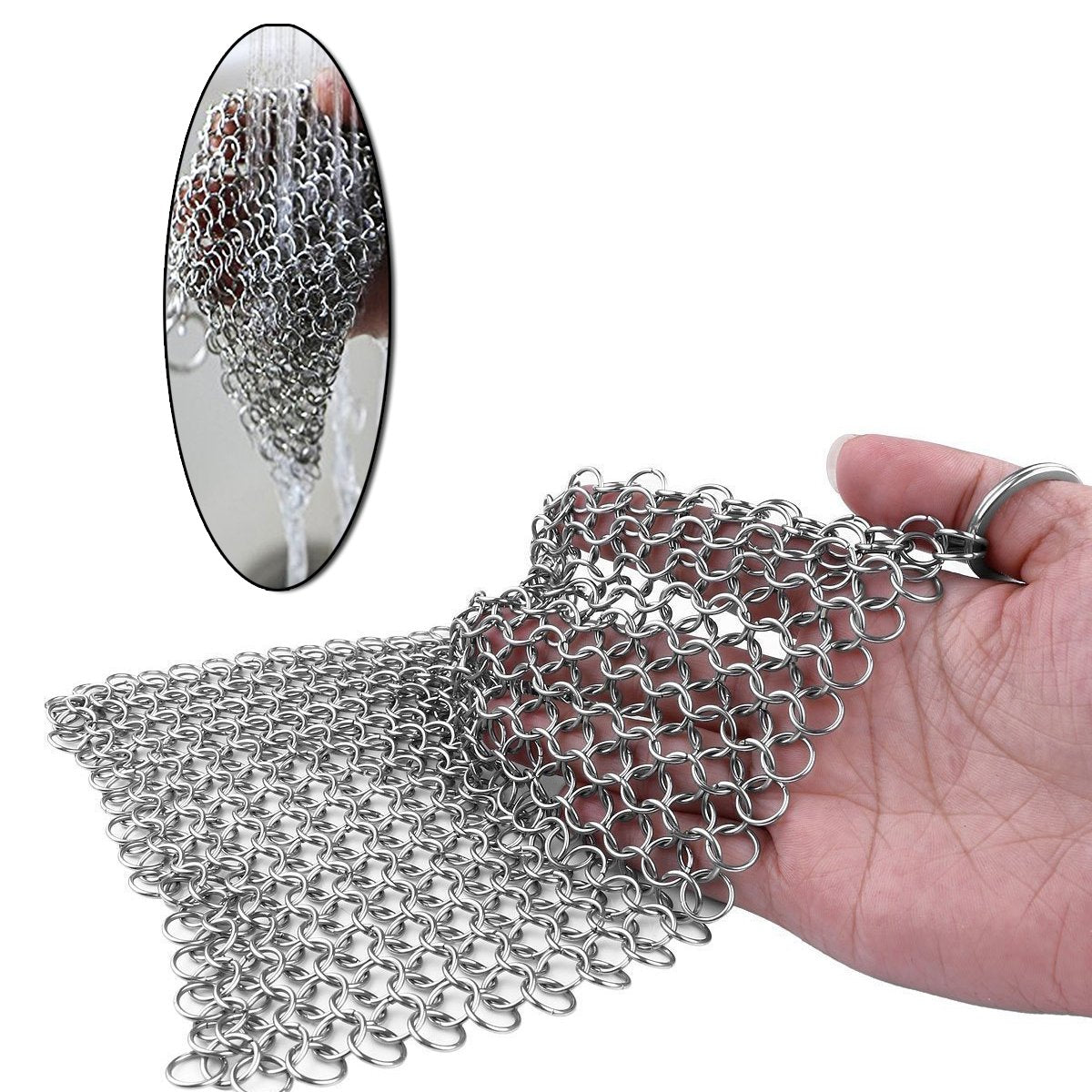 TOPULORS Cast Iron Scrubber 316 Stainless Steel Skillet Cleaner 8"x6" Chainmail Scrubber Scraper Chain Mail Link Scrub for Cast Iron Pre-Seasoned Pans, Griddles, BBQ Grills, and Pot Cookware Cleaning