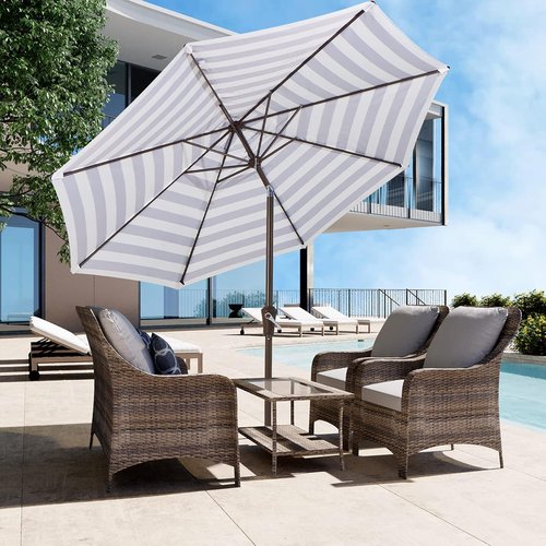 JEAREY 9FT Outdoor Patio Umbrella - Push Button Tilt & Crank | UV Protection, Waterproof, Black & White Stripe