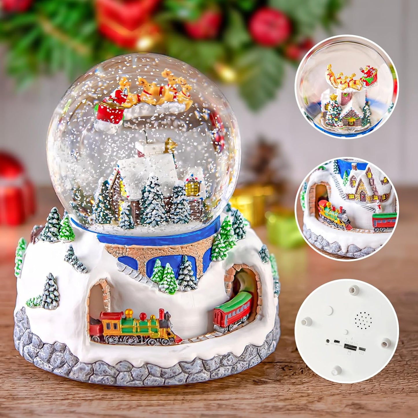 Skiennix Musical Snow Globe | Rotating Santa Claus with Train & Snowfall | 48 Classic Christmas Carols