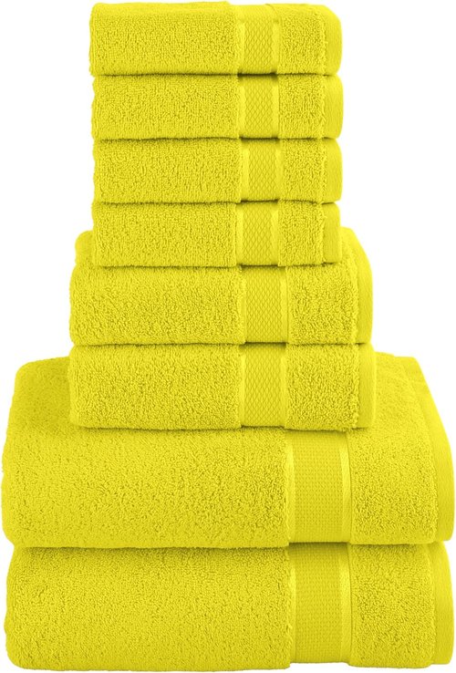 Elegant Comfort Premium Cotton Towel Set - 8-Piece Collection with 4 Washcloths, 2 Hand Towels & 2 Bath Towels | 100% Turkish Cotton, Highly Absorbent & Soft, Yellow