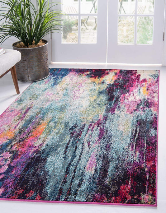 Unique Loom Chromatic Collection Modern Colorful & Vibrant Abstract Area Rug for Any Home Décor, 4 ft x 6 ft, Multi/Light Blue
