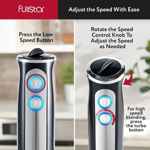 Fullstar Immersion Blender Set - 9-Speed 500W Handheld Electric Mixer for Smoothies | 3-in-1, Black