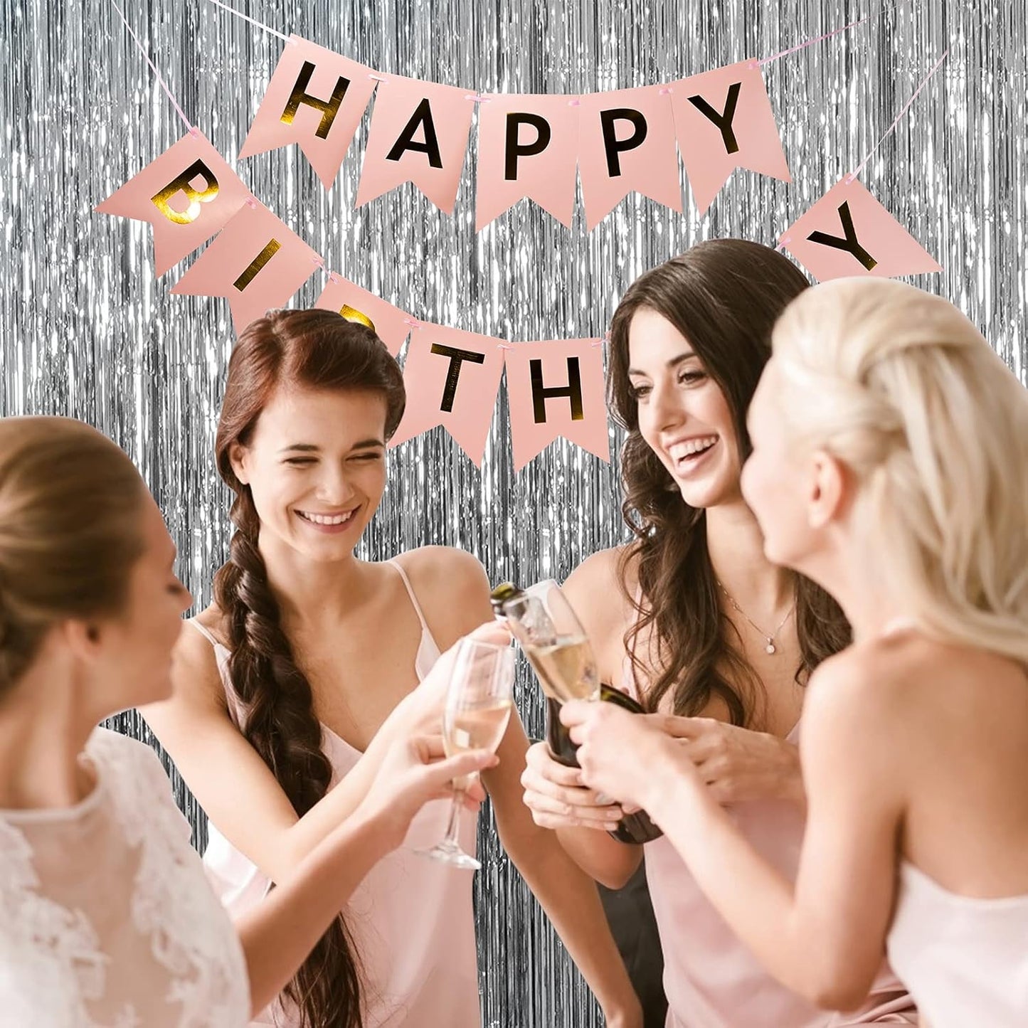 Skiennix Foil Curtain Backdrop - Silver Metallic Tinsel Fringe for Photo Booths | 5 Pack Party Decorations
