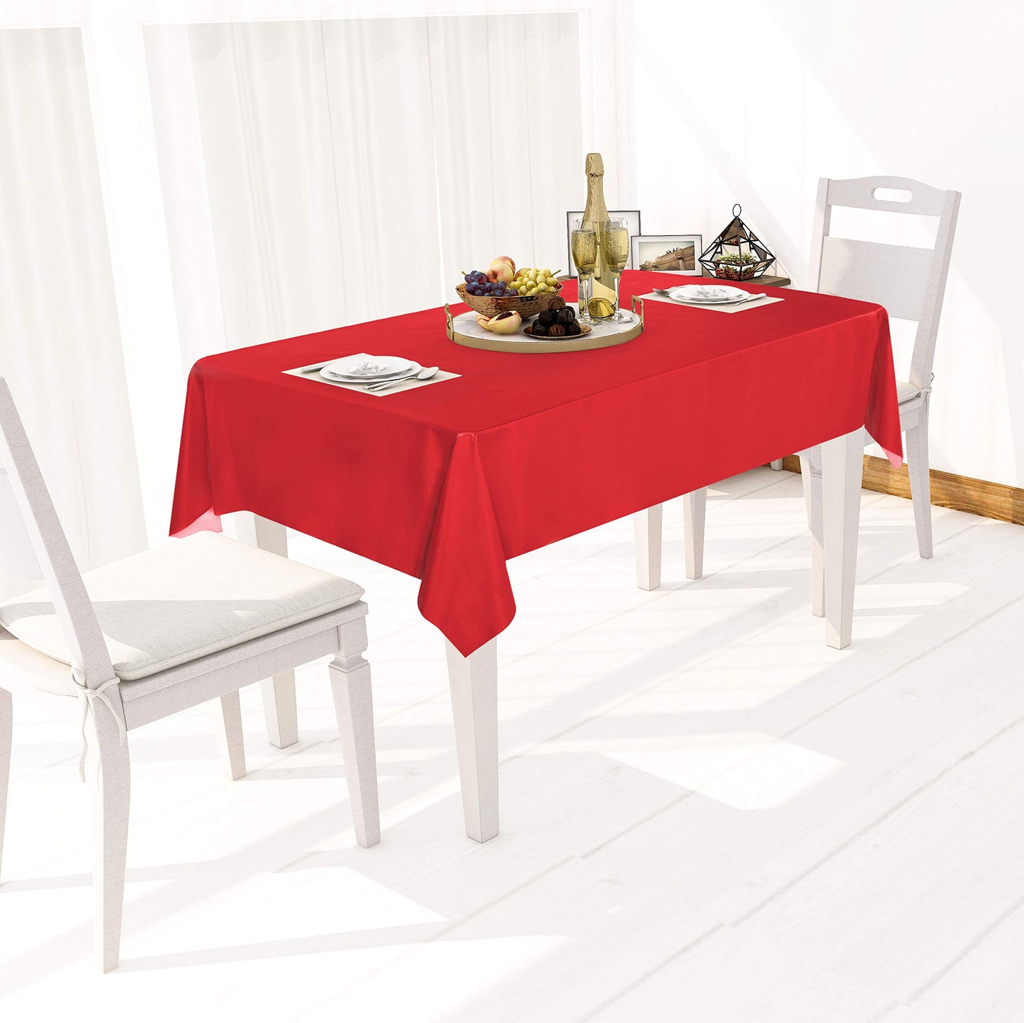 sancua 100% Waterproof Rectangle PVC Tablecloth - 54 x 108 Inch - Oil Proof Spill Proof Vinyl Table Cloth, Wipe Clean Table Cover for Dining Tables, Buffet Parties and Camping, Red