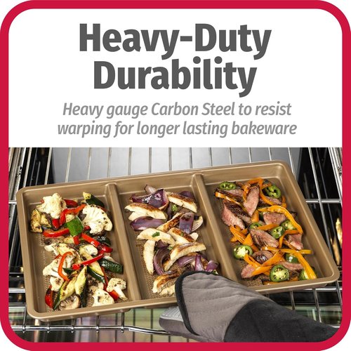 GoodCook Non-Stick Divided Sheet Pan - 3-in-1 Textured Baking Dish | 11 x 17-Inch Scratch-Resistant Carbon Steel