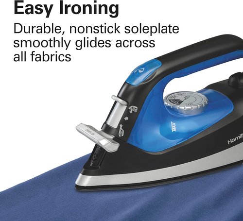 Hamilton Beach 2-in-1 Steam Iron - Versatile Garment Steamer with 5 Temperature Settings, 1200 Watts, Black & Blue
