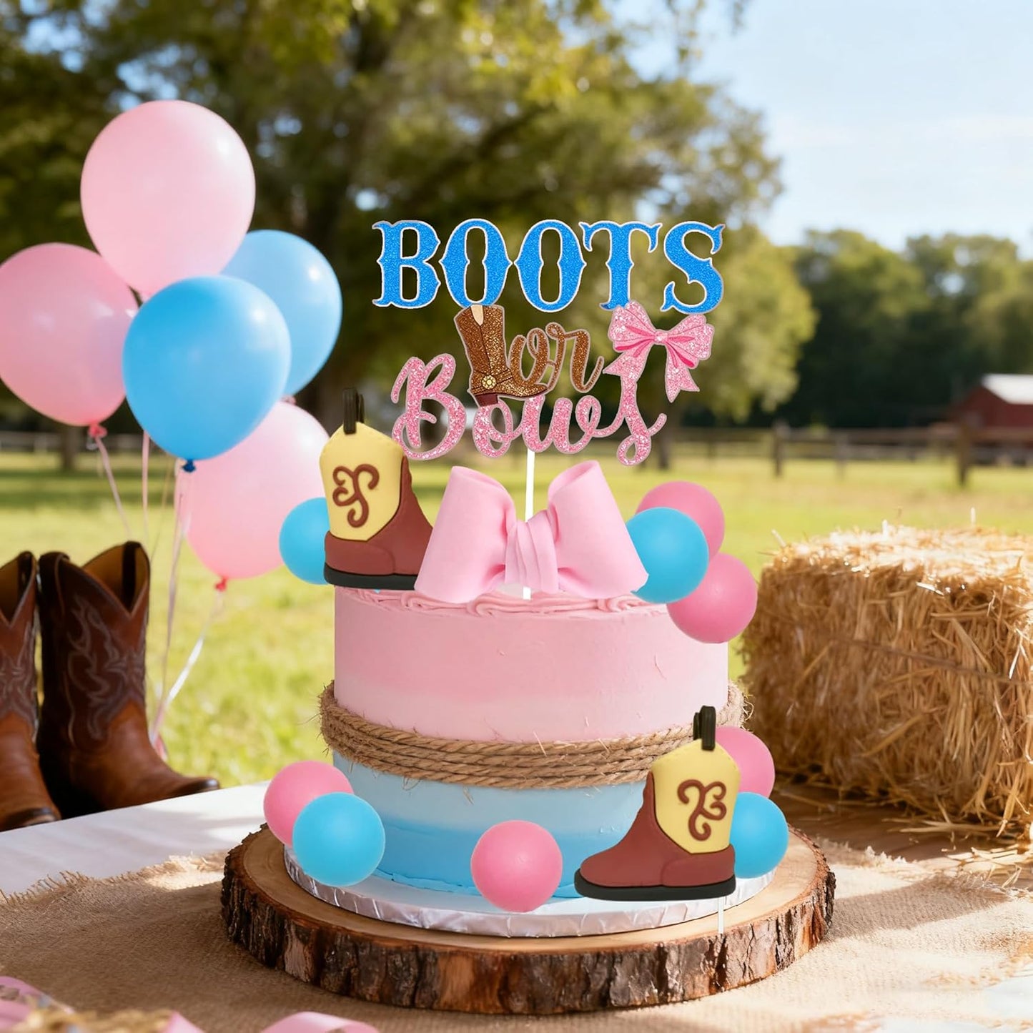 Regine Switzerland Gender Reveal Cake Decorations - Acrylic Boots & Bows Toppers Set for Baby Shower