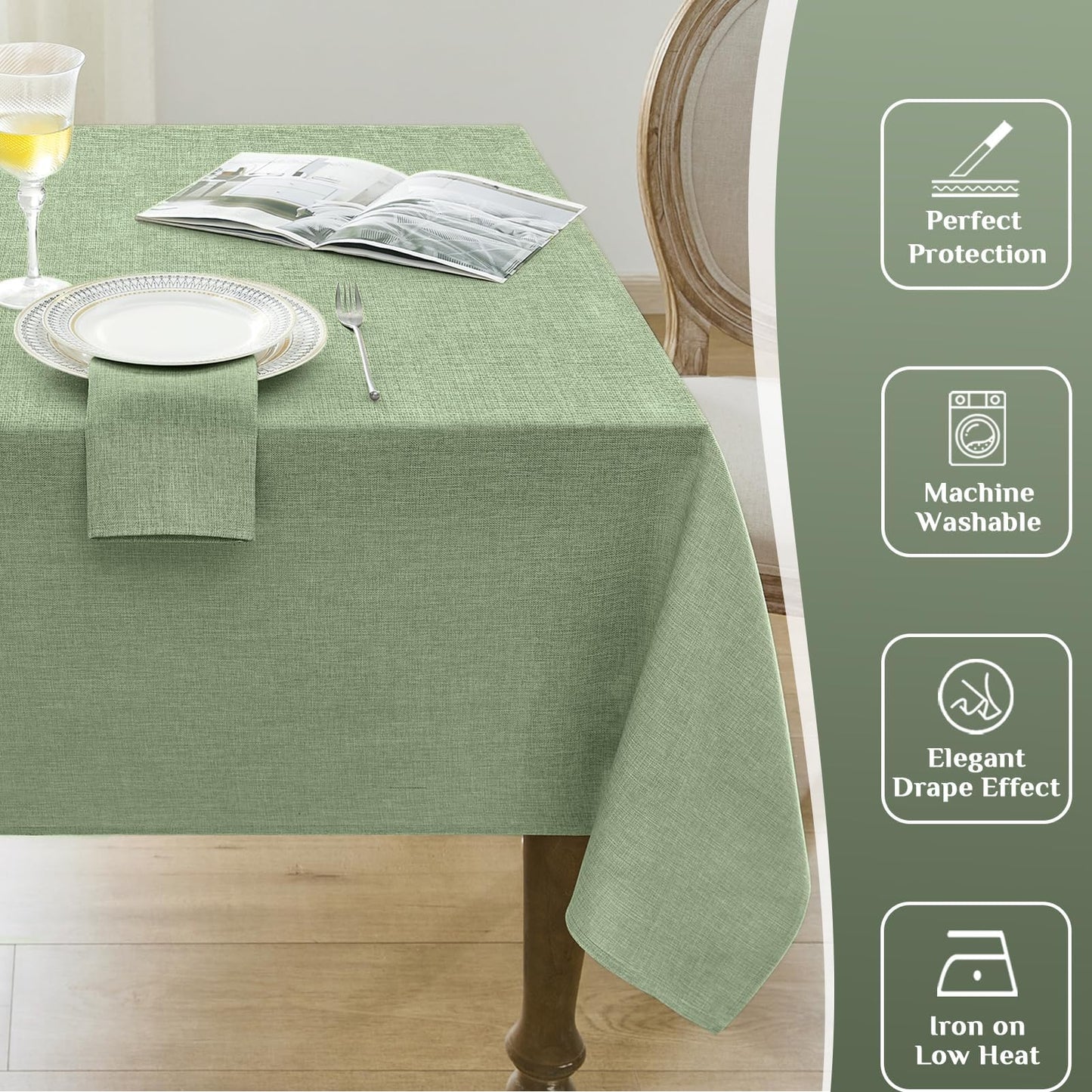 Softalker Sage Green Table Cloth Rectangle 70x52 Inch Linen Textured Outdoor Tablecloths Stain and Wrinkle Resistant Decorative Small Dining Table Cover Waterproof for Summer,Party,Birthday,Coffee