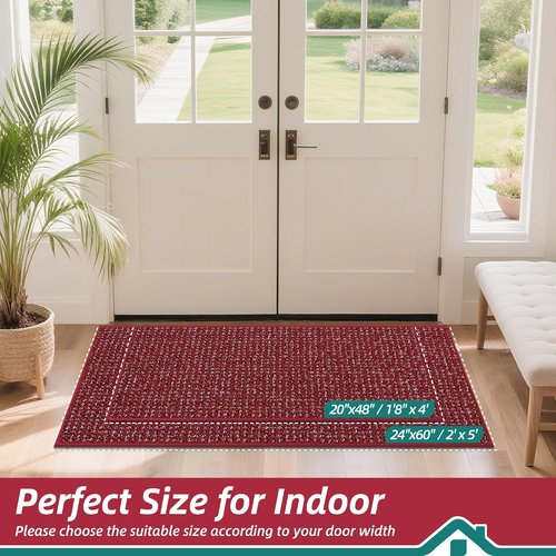 BEQHAUSE Dirt Trapper Door Mat - Non-Slip, Washable, Dirt Resistant | 20" x 48" Red Entrance Mat