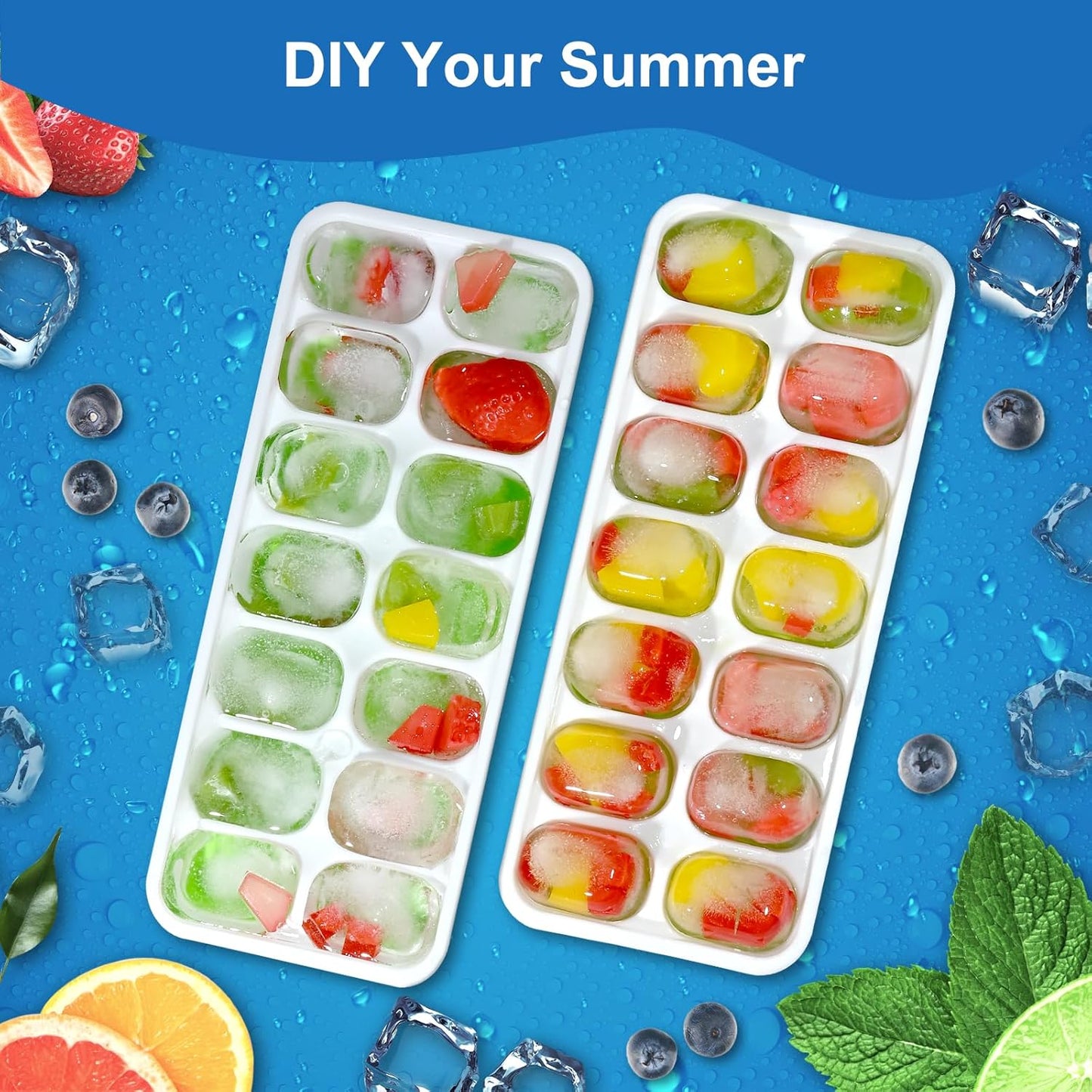 Skiennix Ice Cube Tray Set - 3 Pack Silicone Easy-Release Molds for Drinks | BPA-Free, Stackable Design