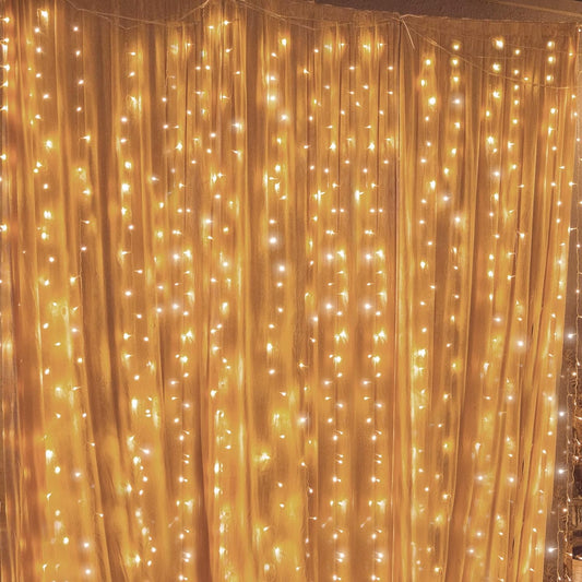 300 LED Twinkle Star Curtain String Lights - Warm White for Wedding, Home & Garden Decor