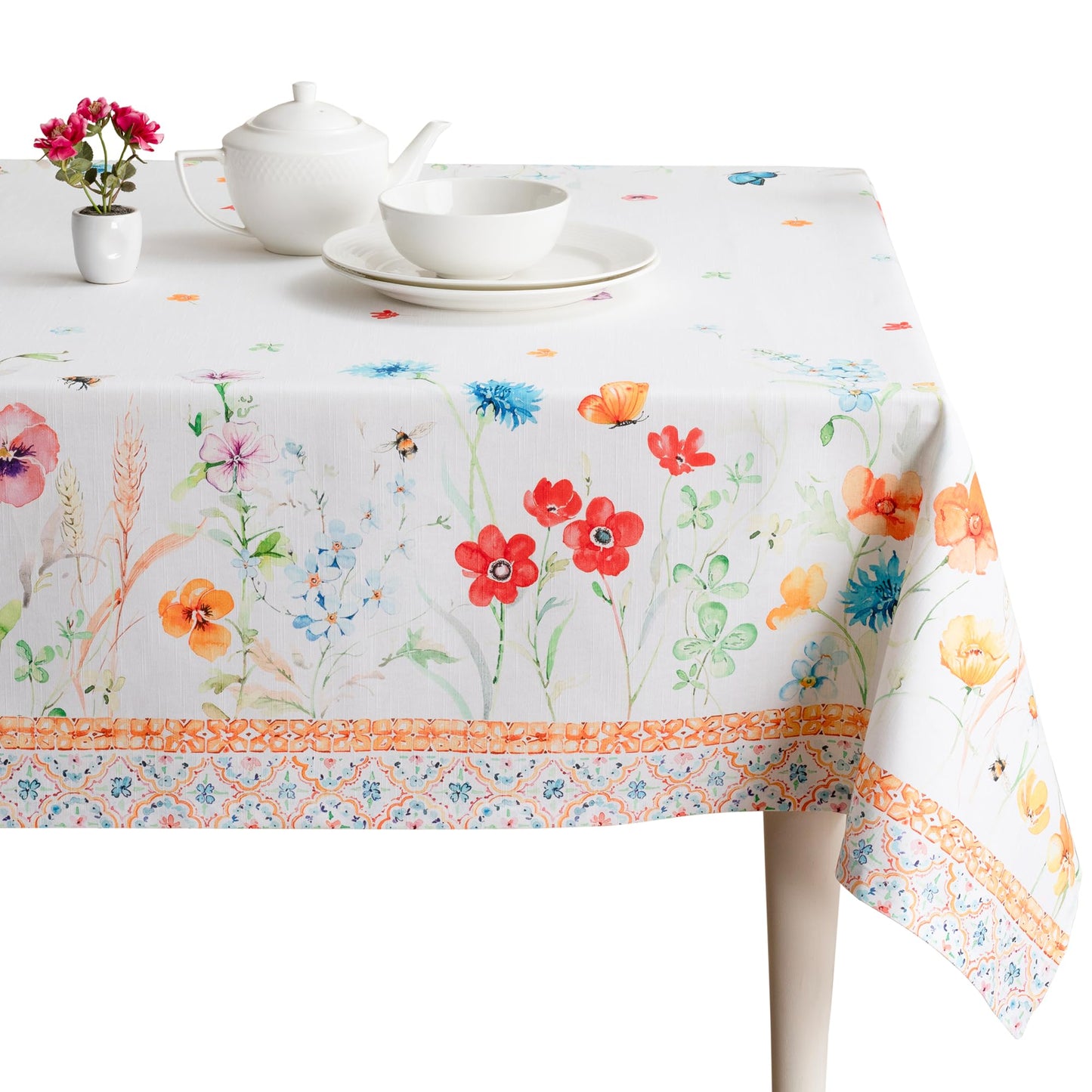 Maison d' Hermine Table Cloth Rectangle Table 100% Cotton 60 x 108 Inches Tablecloth Reusable Decorative for Dining Kitchen Room Farmhouse Home Gifts for Mothers Day Spring Summer - Summer Whisper