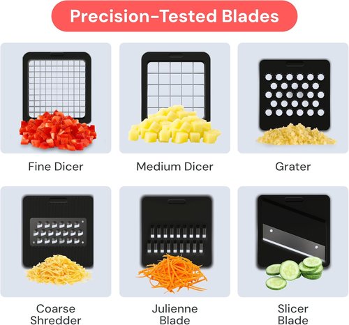 Fullstar Mandoline Slicer - 6-in-1 Vegetable Chopper & Cutter with Container | Kitchen Essential in White/Black