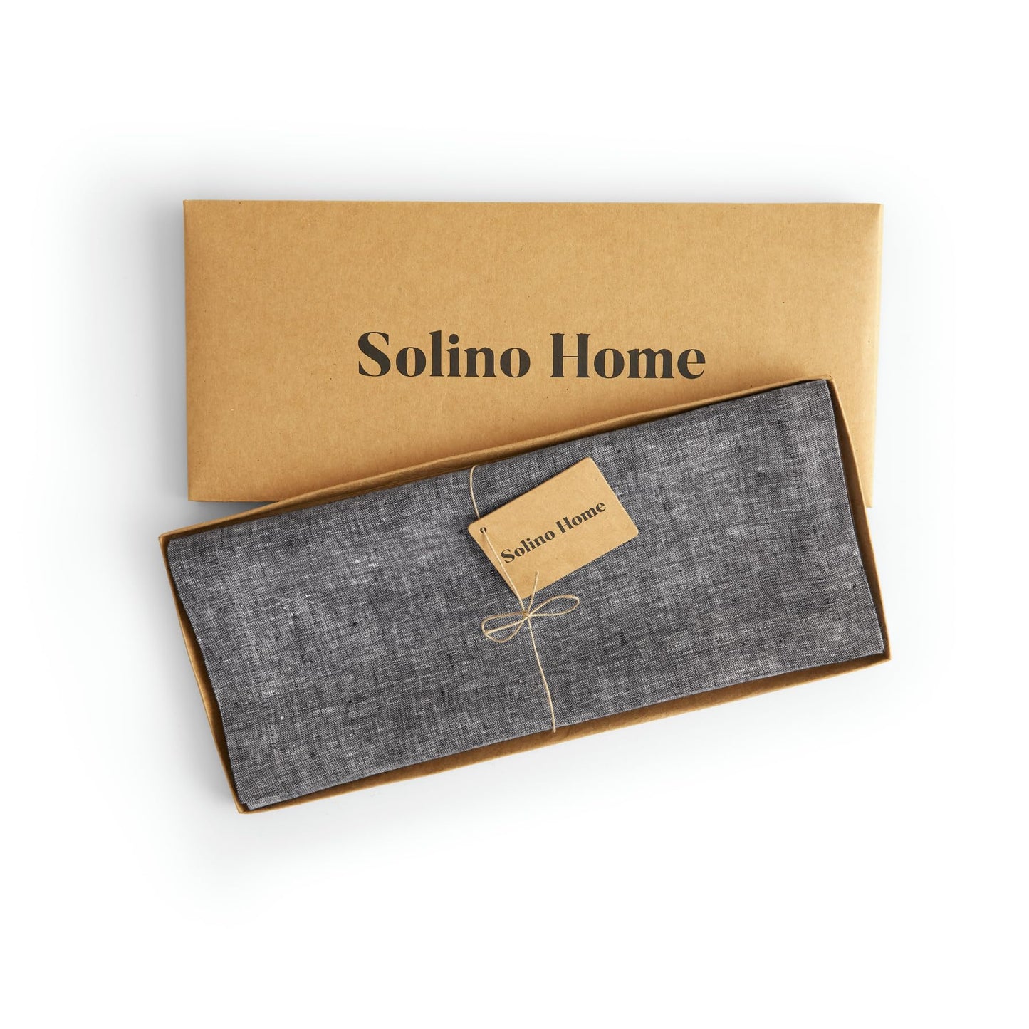 Solino Home Linen Table Runner 72 Inches Long - Athena, 100% Pure Linen Chambray Black Table Runner 14 x 72 Inch for Dining, Mothers Day