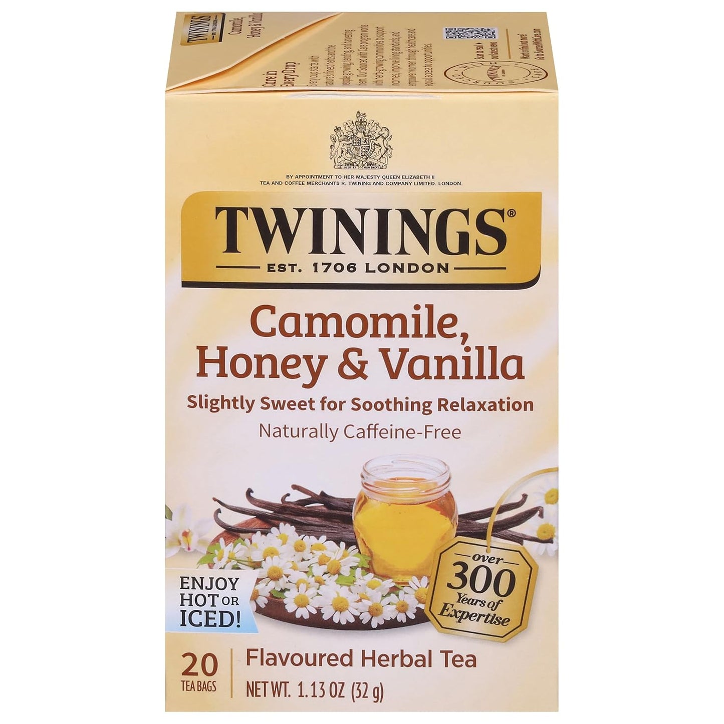 Twinings Camomile Herbal Tea - Honey & Vanilla Flavor, Caffeine-Free, 20 Individually Wrapped Bags