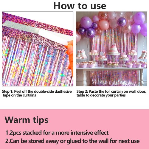 4 Packs Pink Foil Fringe Curtain, Pink Glitter Metallic Tinsel Backdrop for Birthday, Wedding, Baby Shower, Princess Bachelorette Cowgirl Party Decorations Supplies