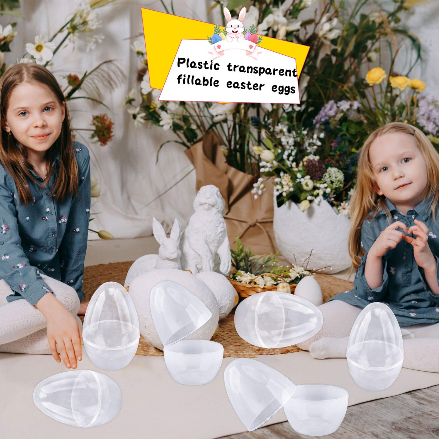 Octaday 18 Pack 8 Inch Plastic Jumbo Easter Eggs White Transparent Fillable Eggs for Hunt Easter Theme Party Supplies
