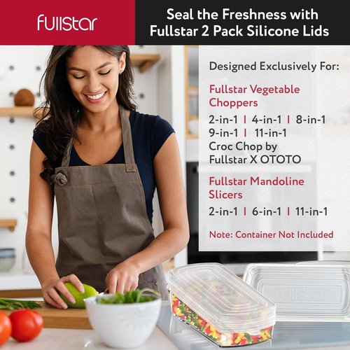 Fullstar Silicone Stretch Lids - Reusable Food Covers for Choppers & Slicers | Flexible & Durable - Pack of 2