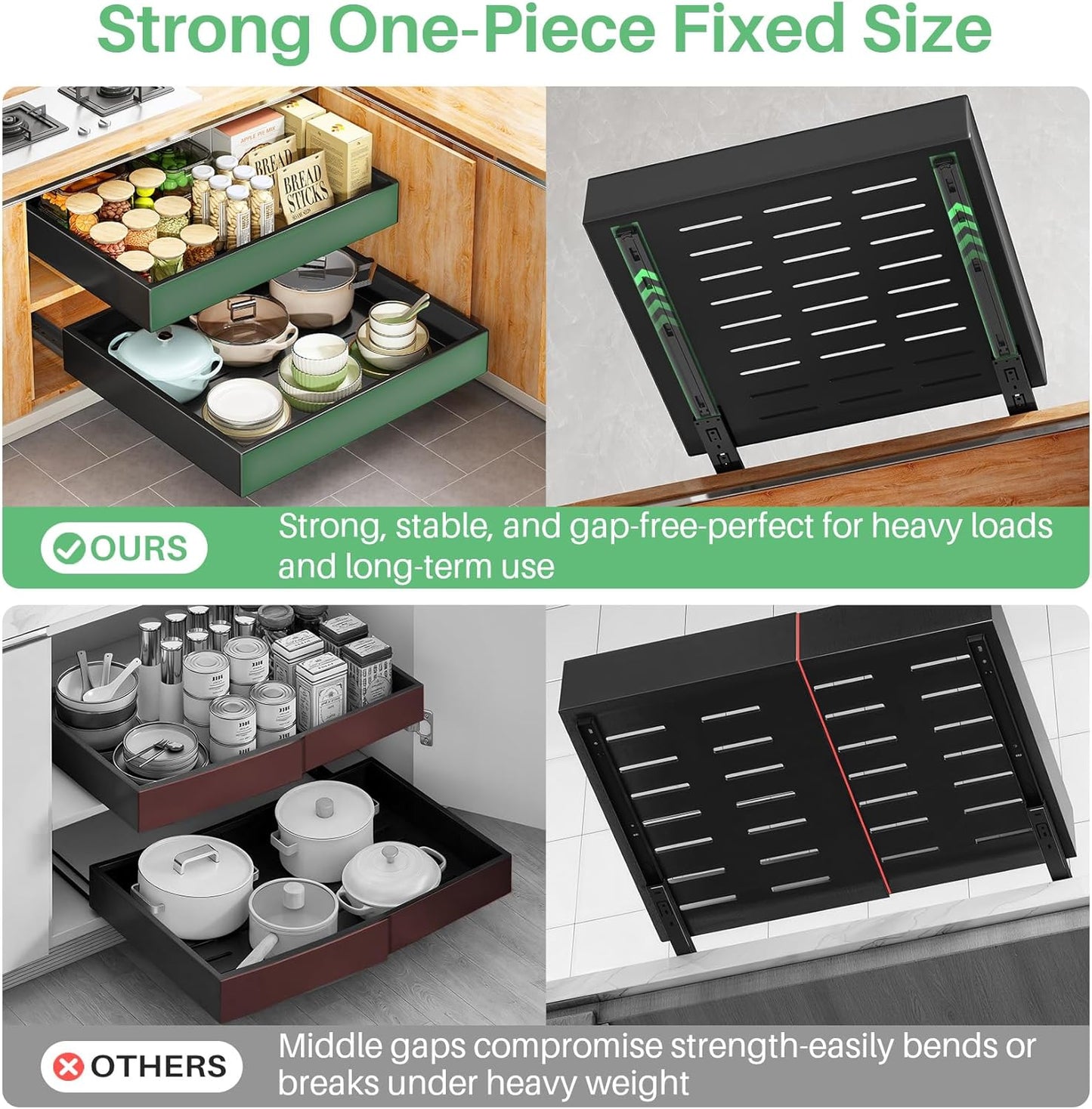 Skiennix Pull-Out Cabinet Organizer - Heavy Duty Slide-Out Drawers for Kitchen & Bathroom | 21" Deep, 11.8" Wide, Black