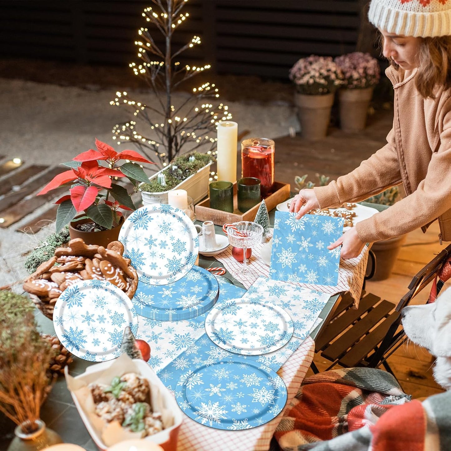 Regine Switzerland 142-Piece Winter Snowflake Party Set - Blue & White Tableware for Christmas & New Year Celebrations