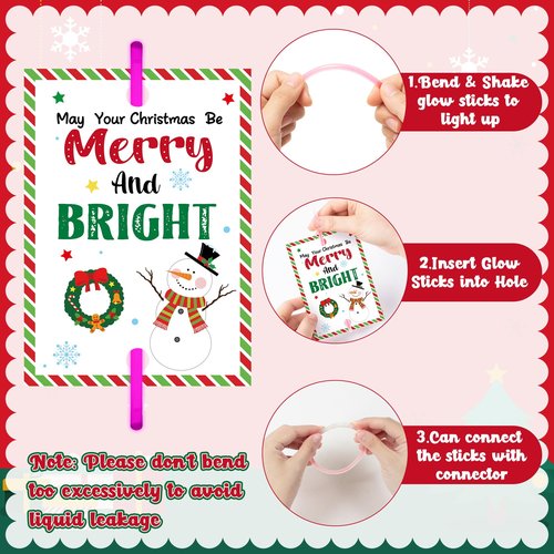 Haooryx Christmas Glow Stick Bracelets Bulk - 36 Pack Merry and Bright Glow Stick Bracelet with Gift Card Light up Toy for Kids Christmas Night School Party Favor Student Reward Game Prize Xmas Supply