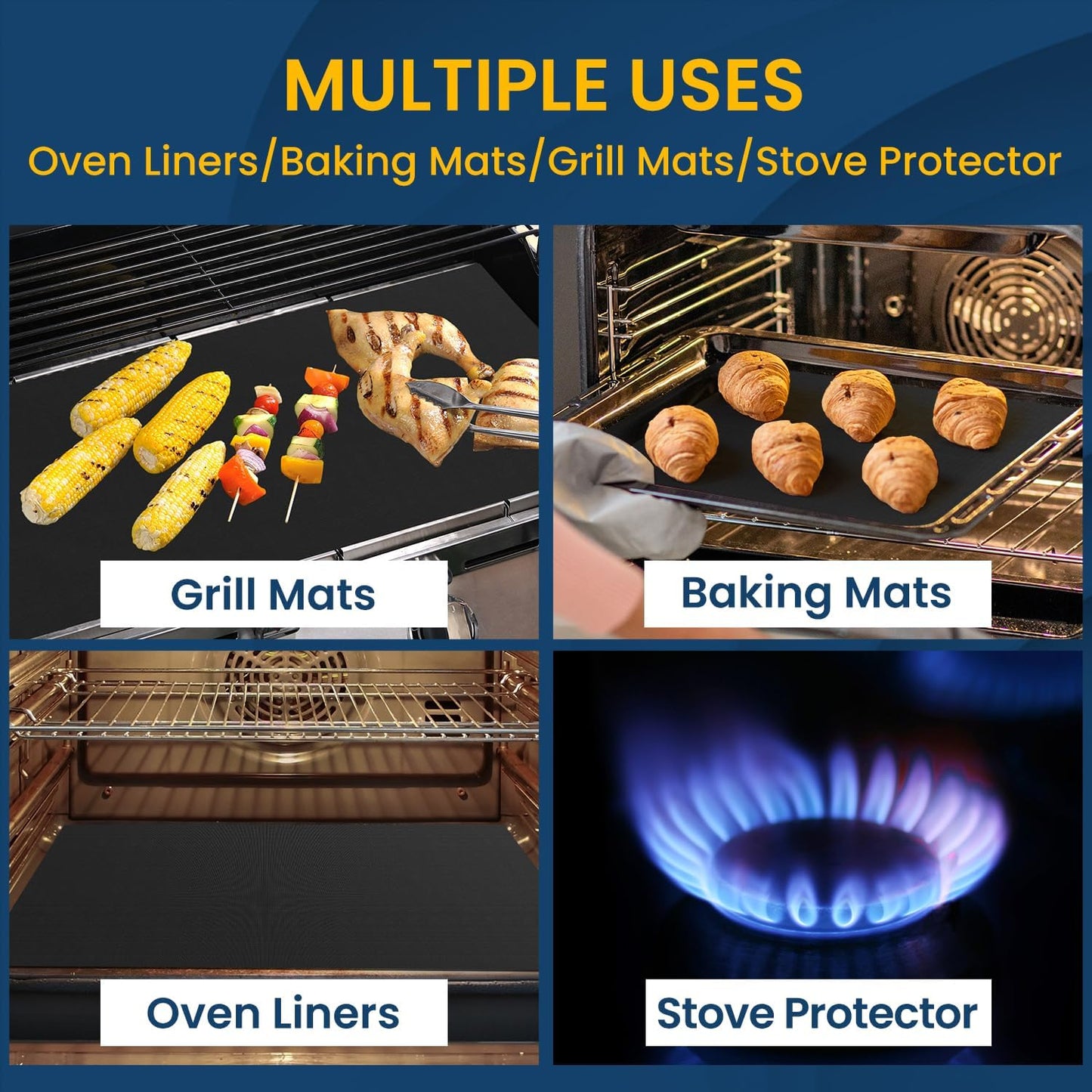 Skiennix Oven Liner - Heavy Duty Heat Resistant Drip Mat | 2 Pack for Electric Stoves & Grills