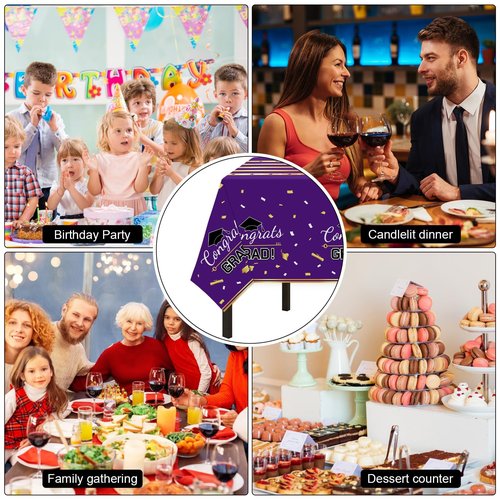 Childom 3 Pack Graduation Tablecloth,Graduation Decorations Class of 2026 Graduation Party Decorations,54"x108" Purple and Gold Plastic Table Cloth Disposable Rectangle for Home,School,Party Supplies