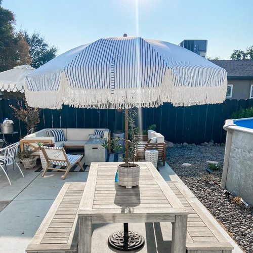 AMMSUN 7ft Patio Umbrella - Stylish Navy Blue Stripes with UPF50+ Protection & Push Button Tilt