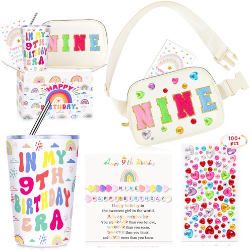 9 Year Old Beautiful Teen Girl Birthday Gifts, Gifts for 9 Year Old Sweet Teen Girls, 9th Birthday Decorations Basket Set of 5