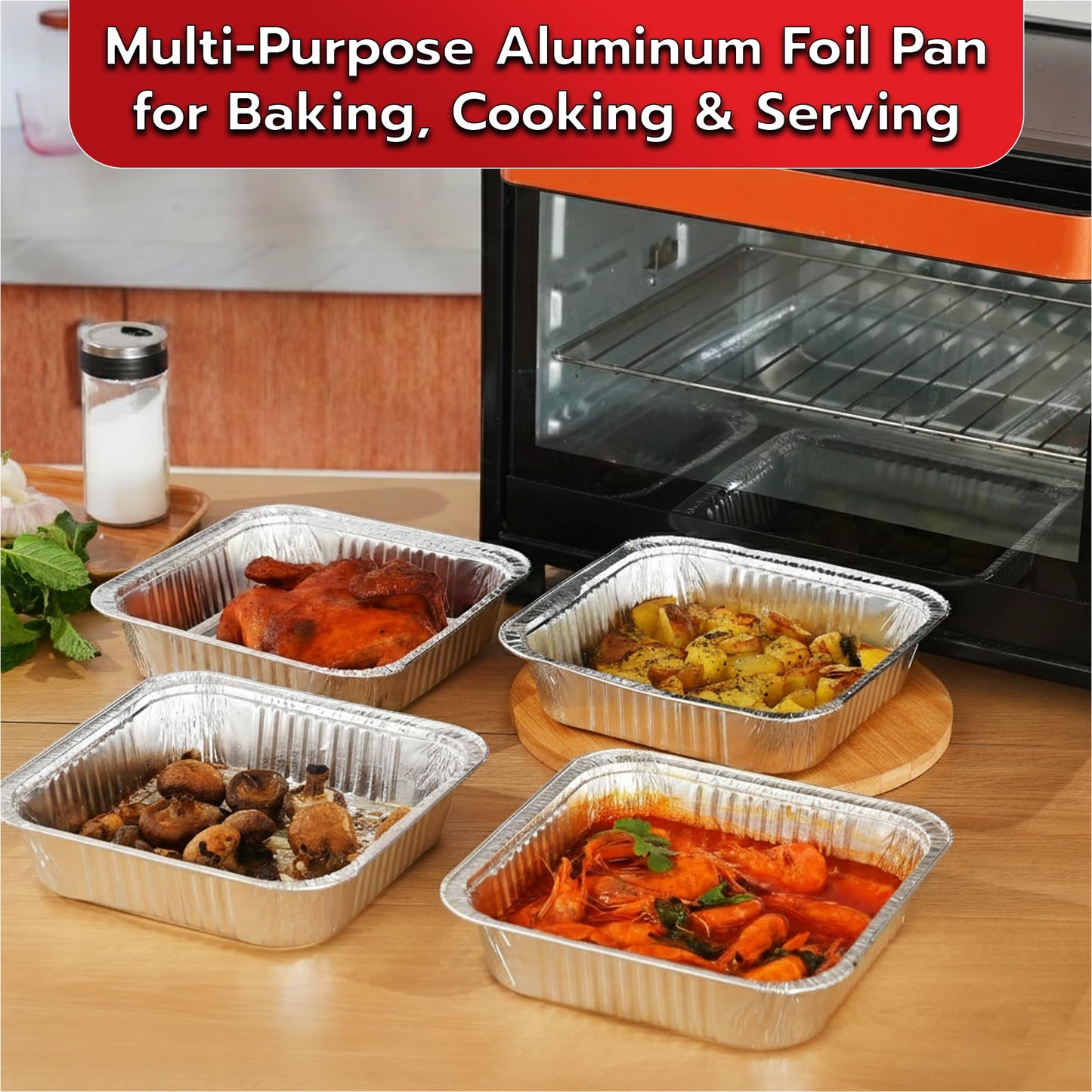 Inaloon 8x8 Aluminium Foil Pans – 30 Pack Disposable Aluminium Pans for Baking, Roasting, Cooking, Meal Prep & Food Storage