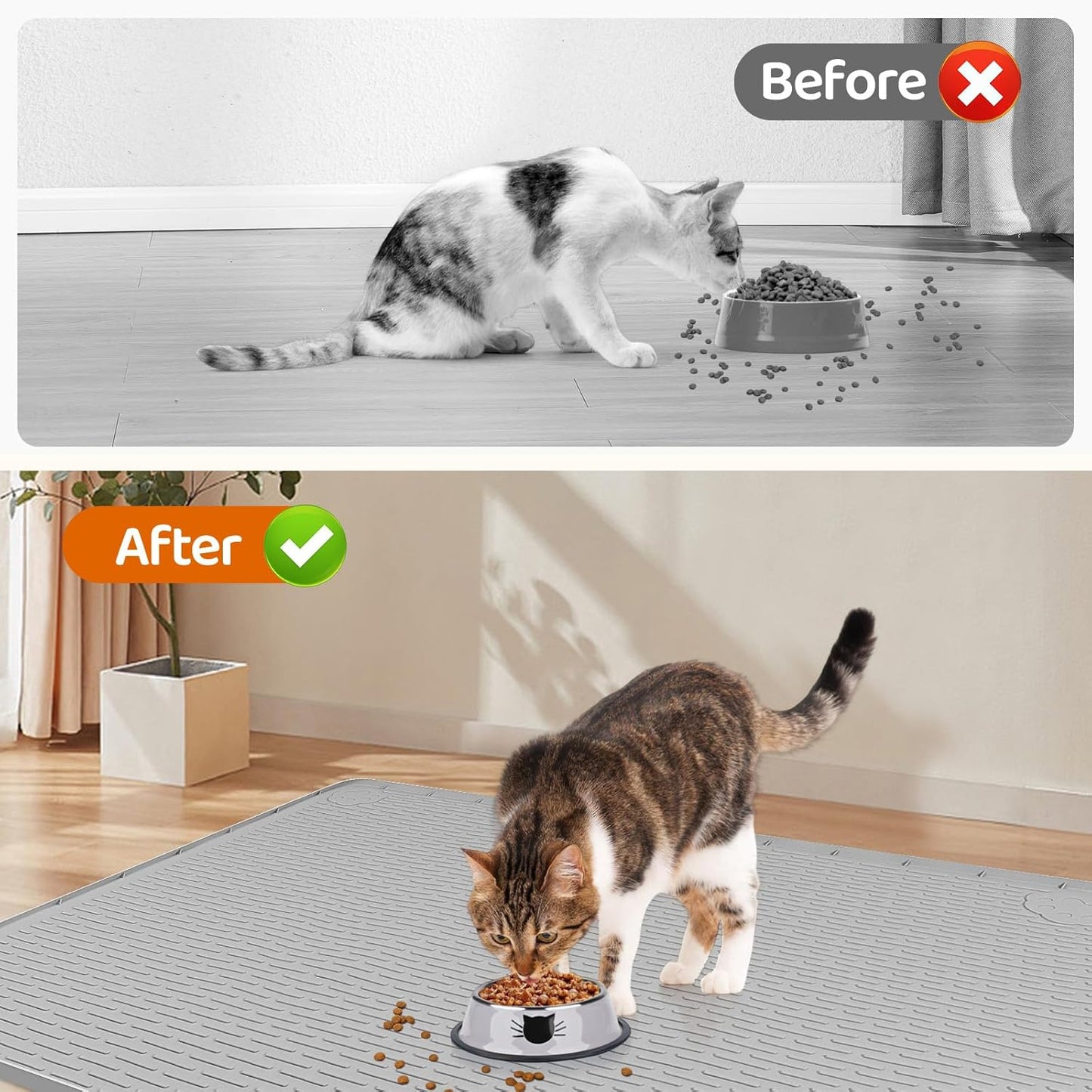 Skiennix Extra Large Cat Food Mat - 40" x 28" Non-Slip Silicone Feeding Mat | Easy to Clean, Grey