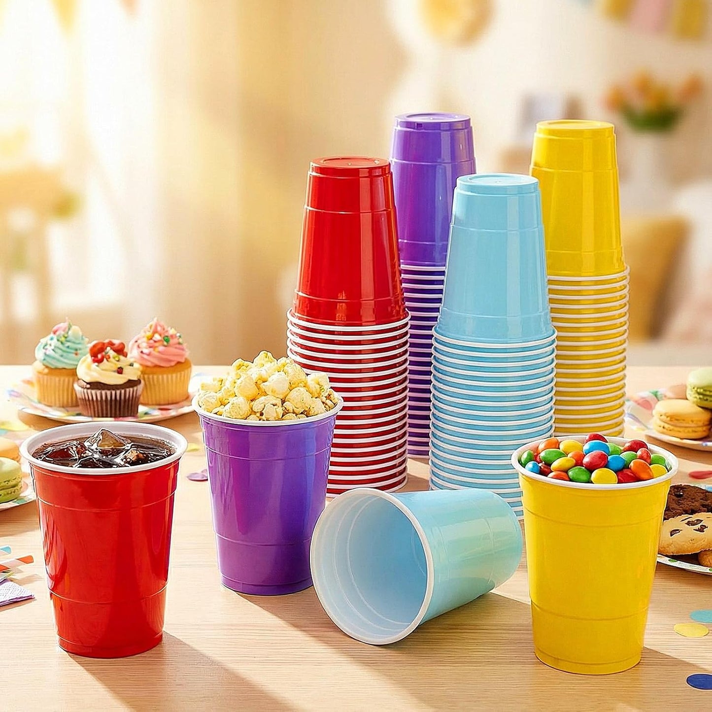 Reallnaive 12 oz Rainbow Color Disposable Plastic Party Cups - 100 Pcs Durable & Lightweight for Events | Home Use